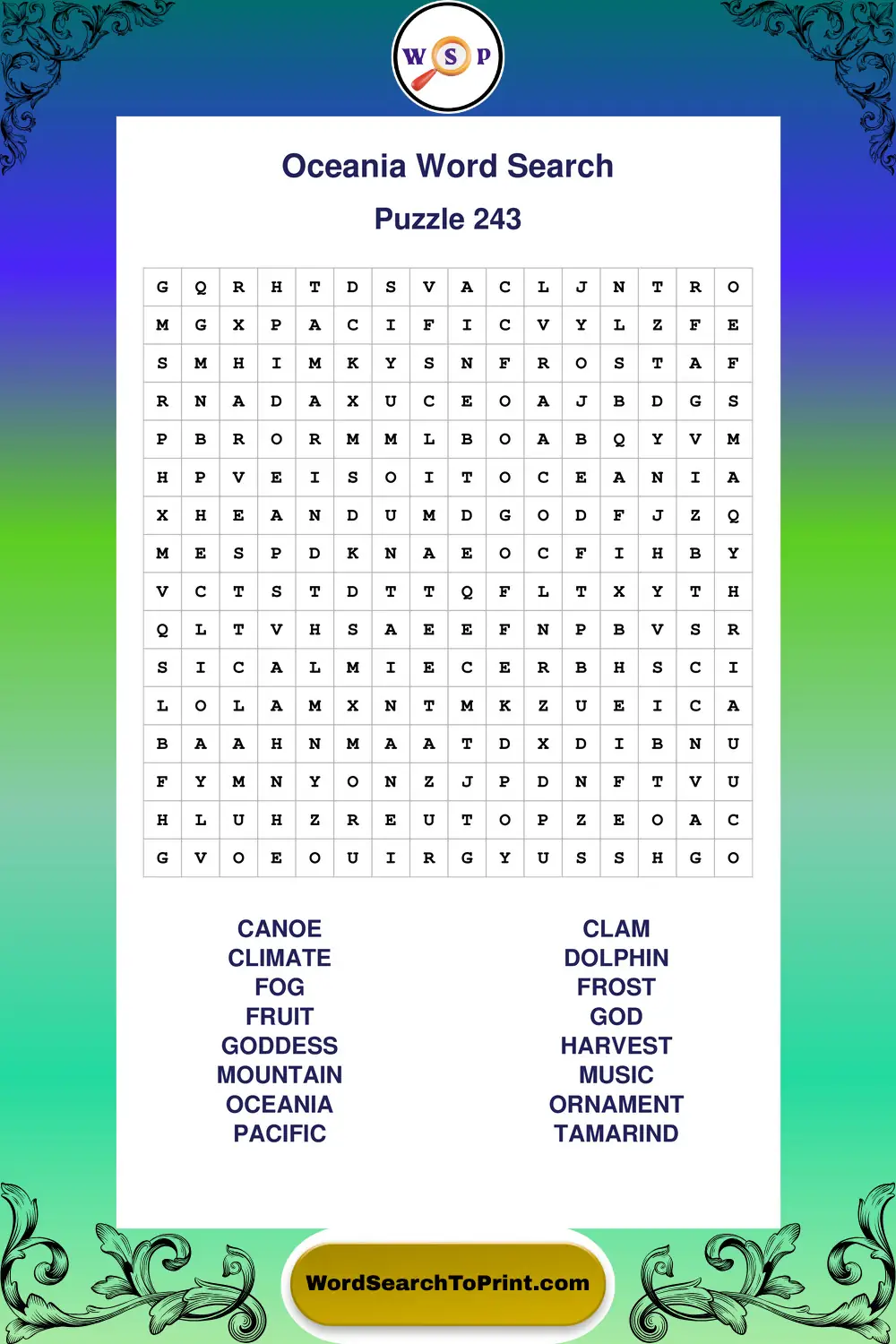 Oceania Word Search Puzzle 243