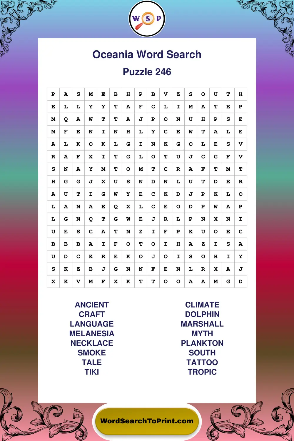 Oceania Word Search Puzzle 246