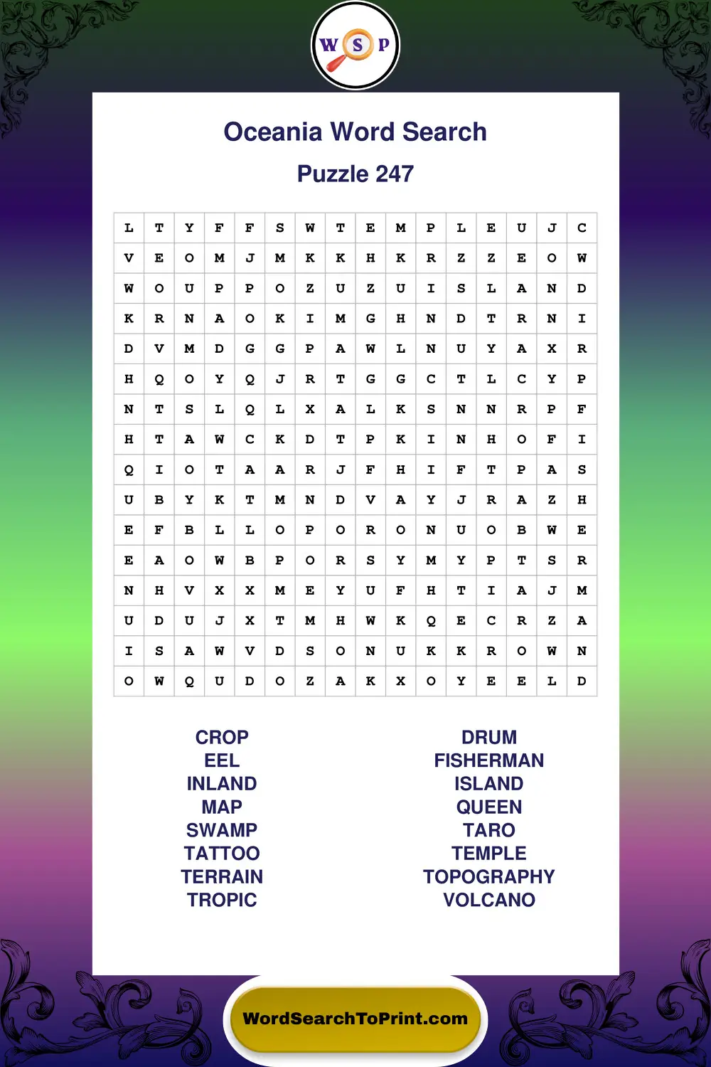 Oceania Word Search Puzzle 247