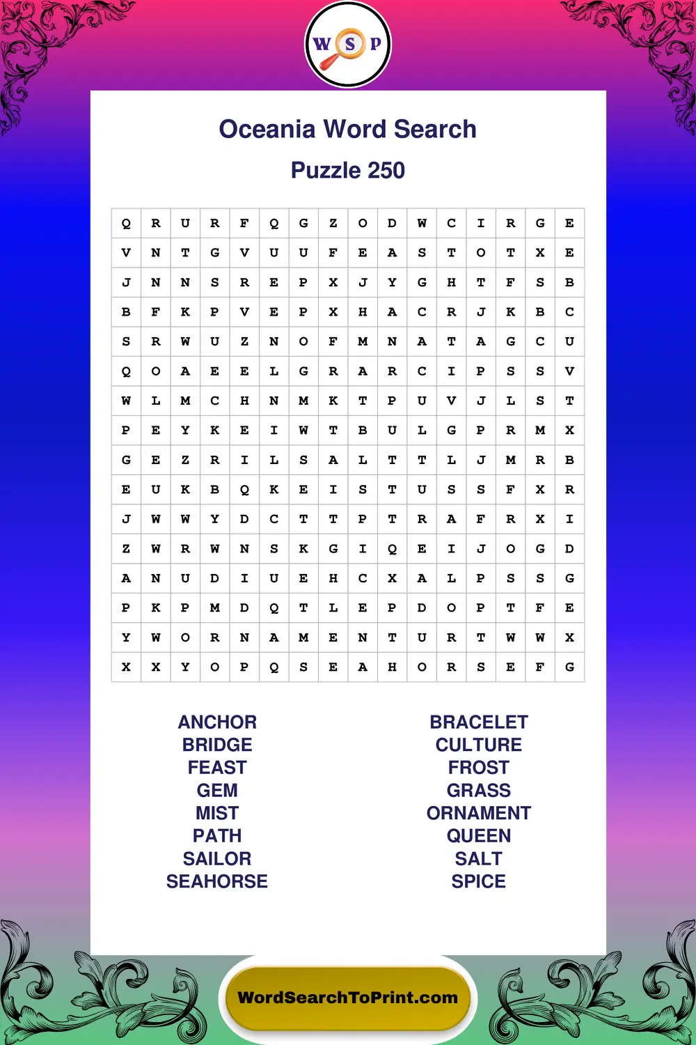 Oceania Word Search Puzzle 250