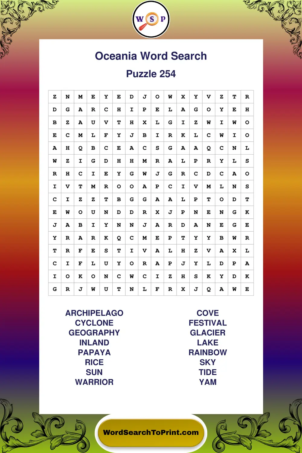 Oceania Word Search Puzzle 254