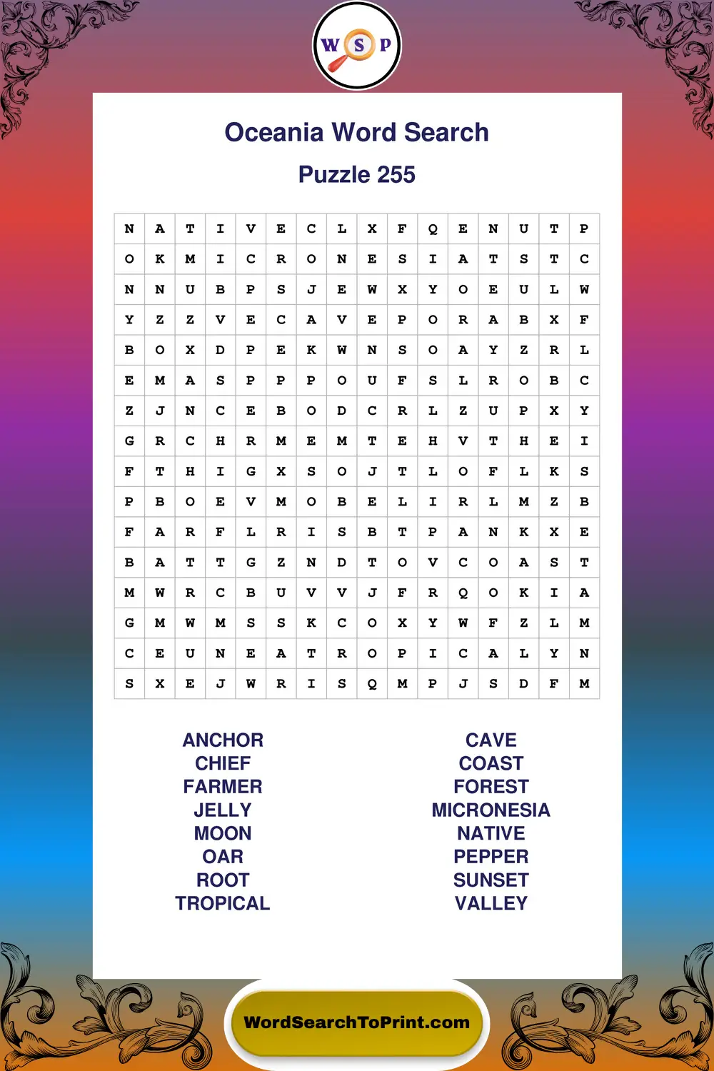 Oceania Word Search Puzzle 255