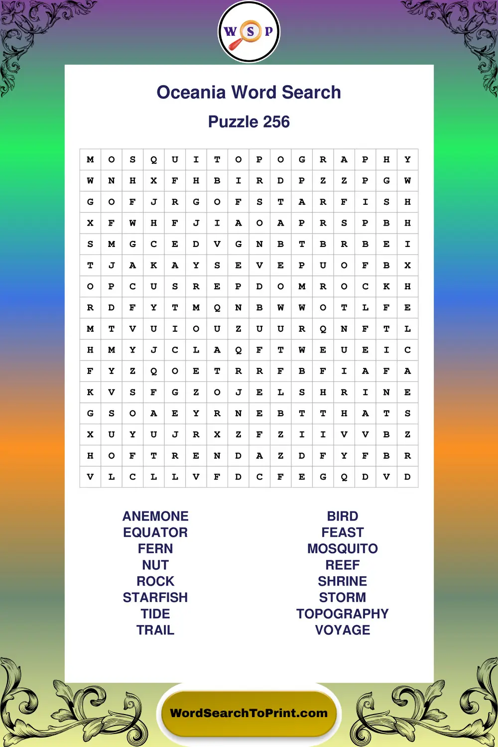 Oceania Word Search Puzzle 256