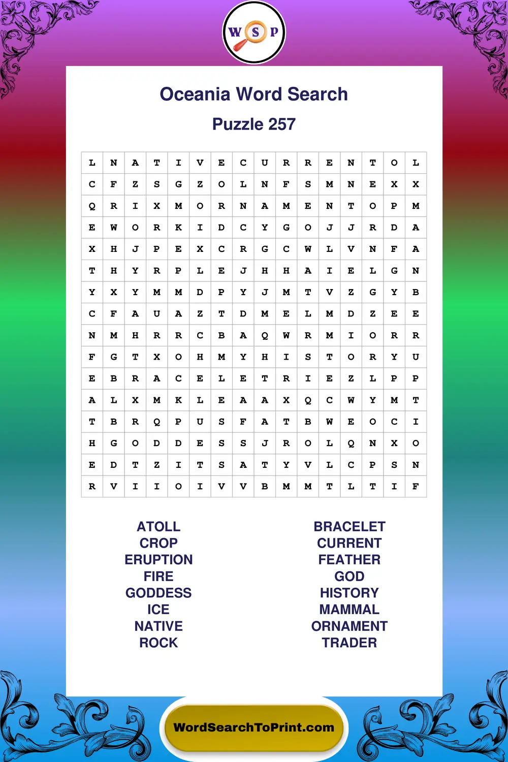 Oceania Word Search Puzzle 257
