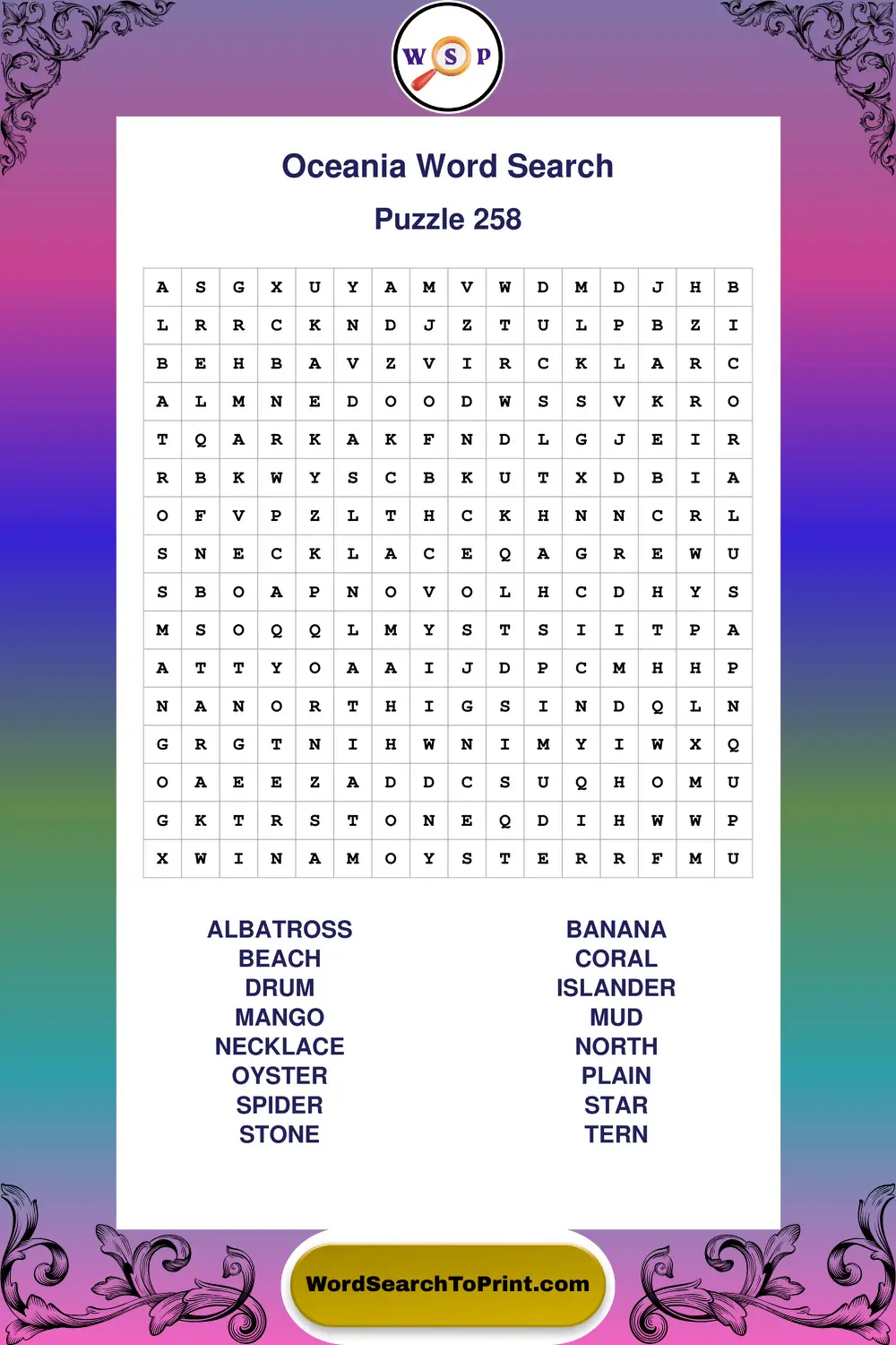 Oceania Word Search Puzzle 258