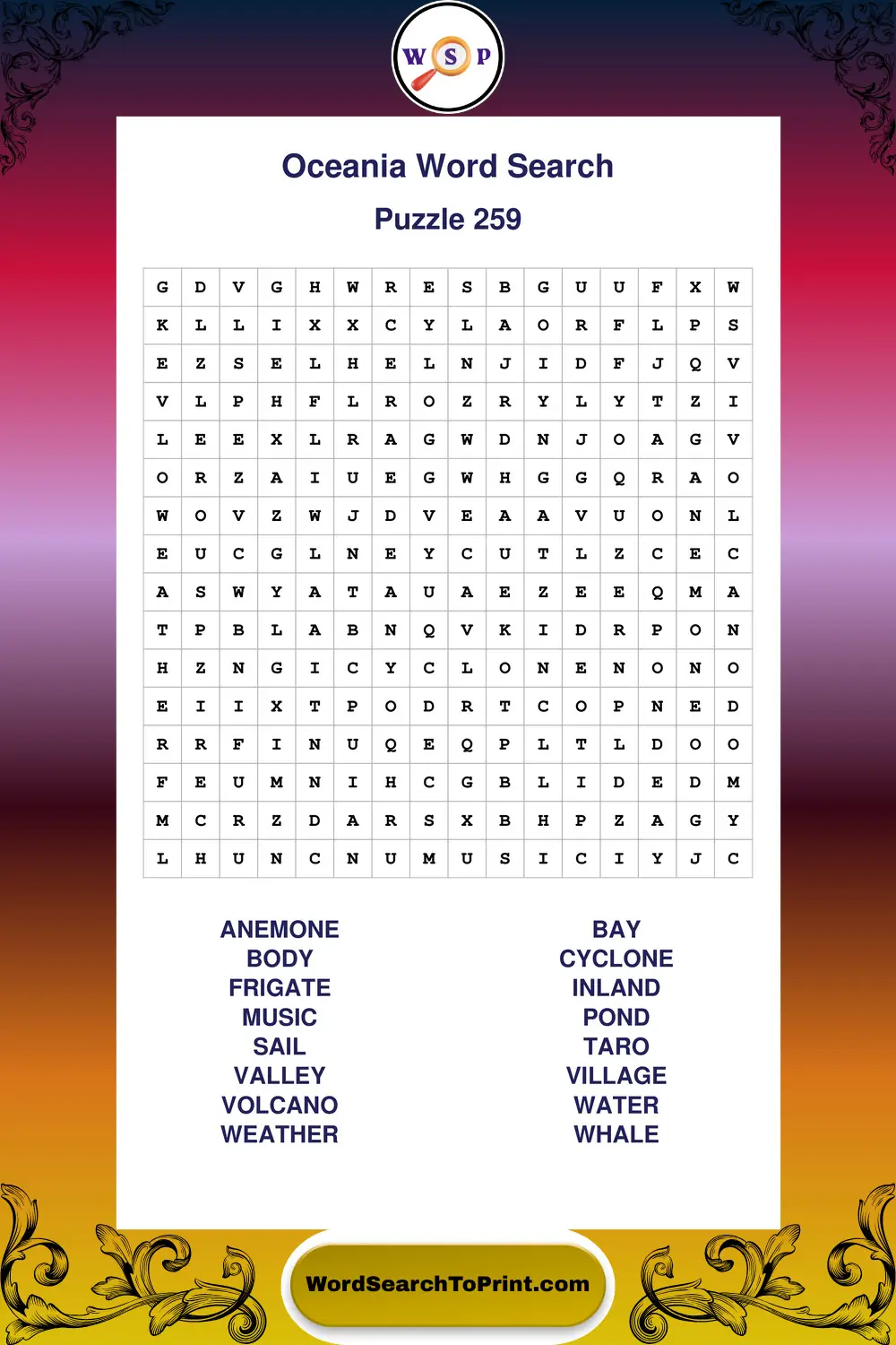 Oceania Word Search Puzzle 259
