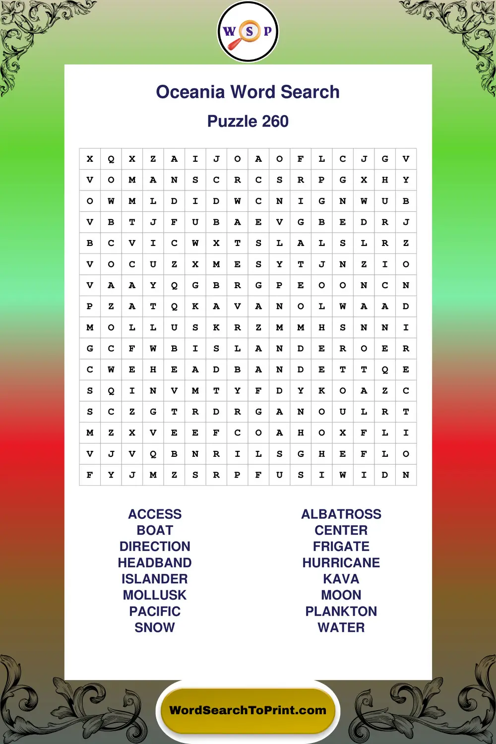 Oceania Word Search Puzzle 260