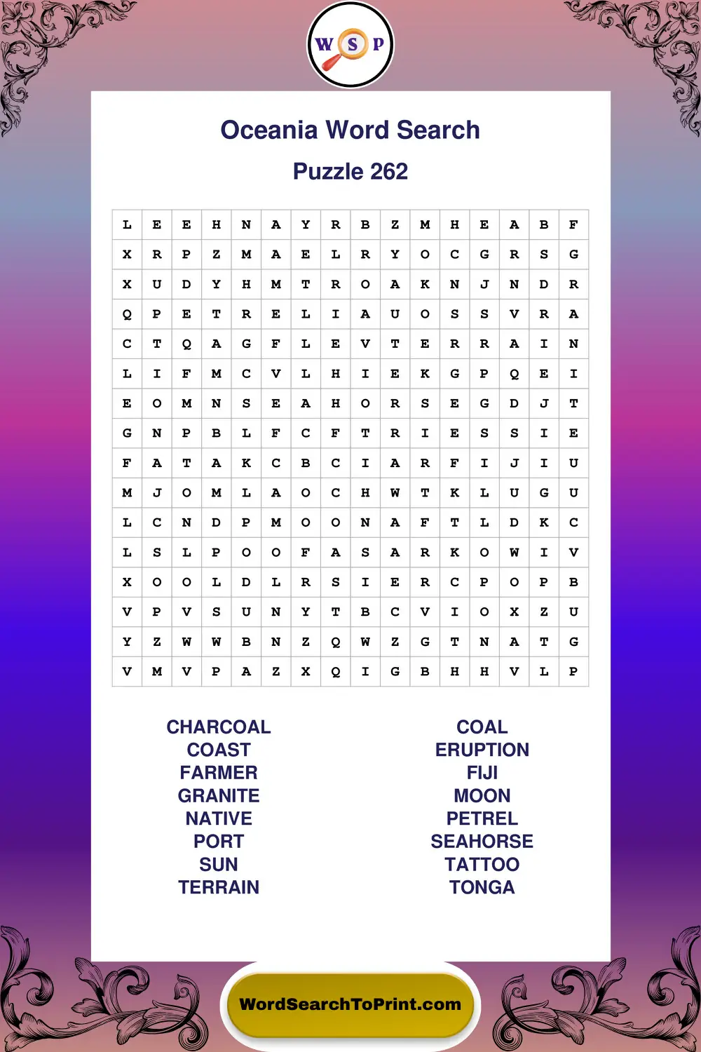 Oceania Word Search Puzzle 262