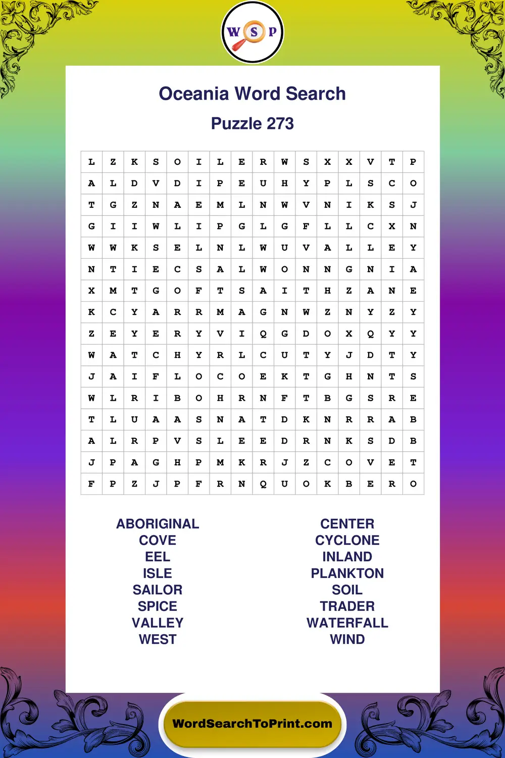 Oceania Word Search Puzzle 273
