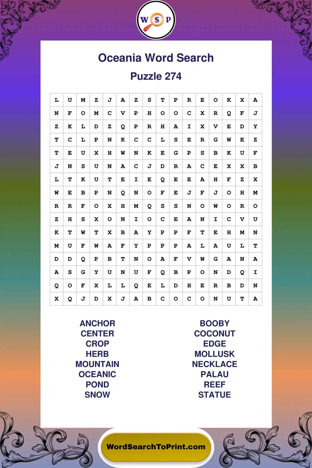 Oceania Word Search Puzzle 274
