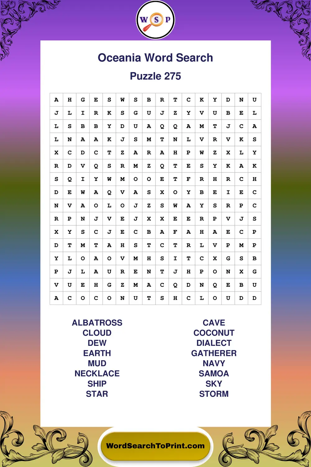Oceania Word Search Puzzle 275