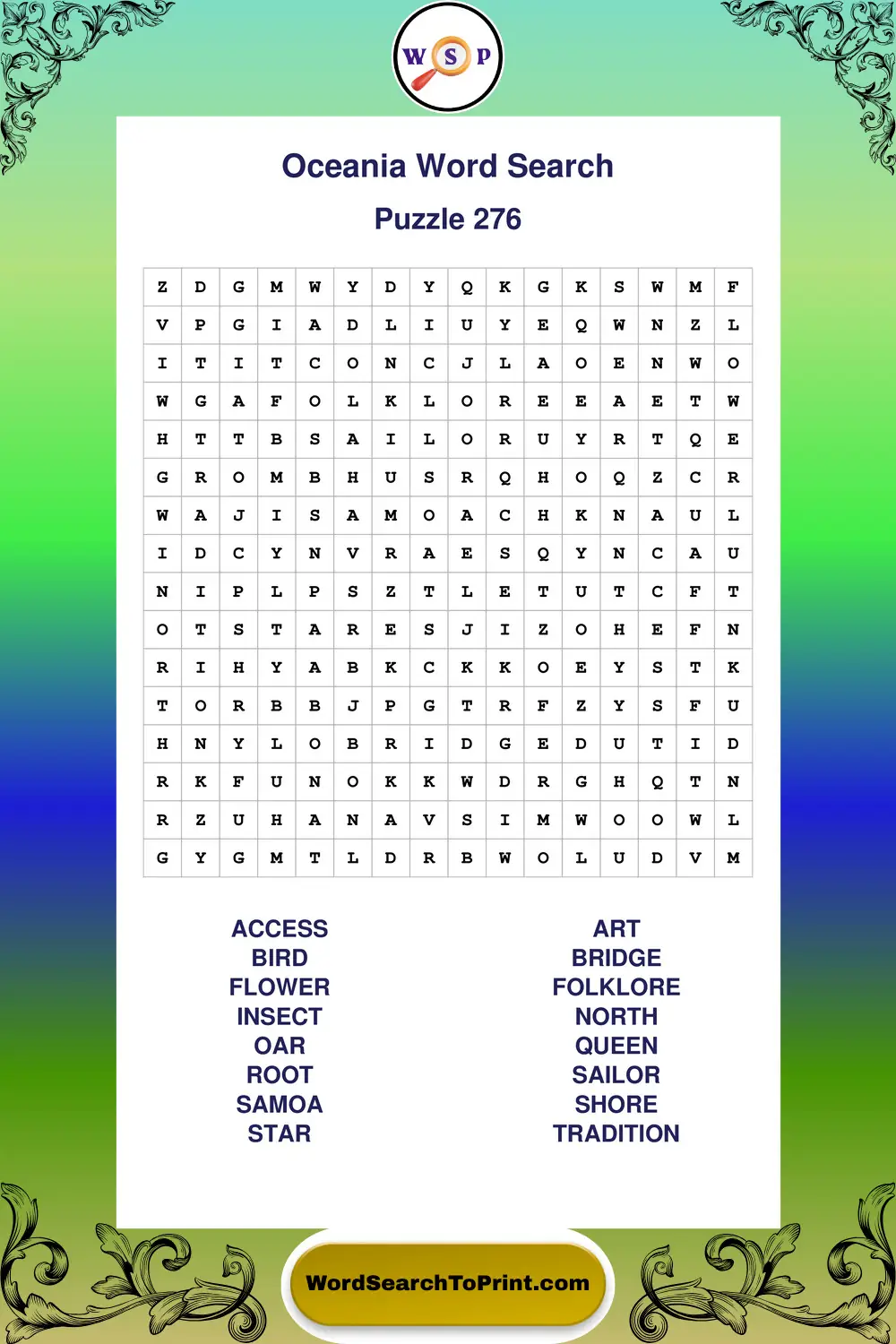Oceania Word Search Puzzle 276