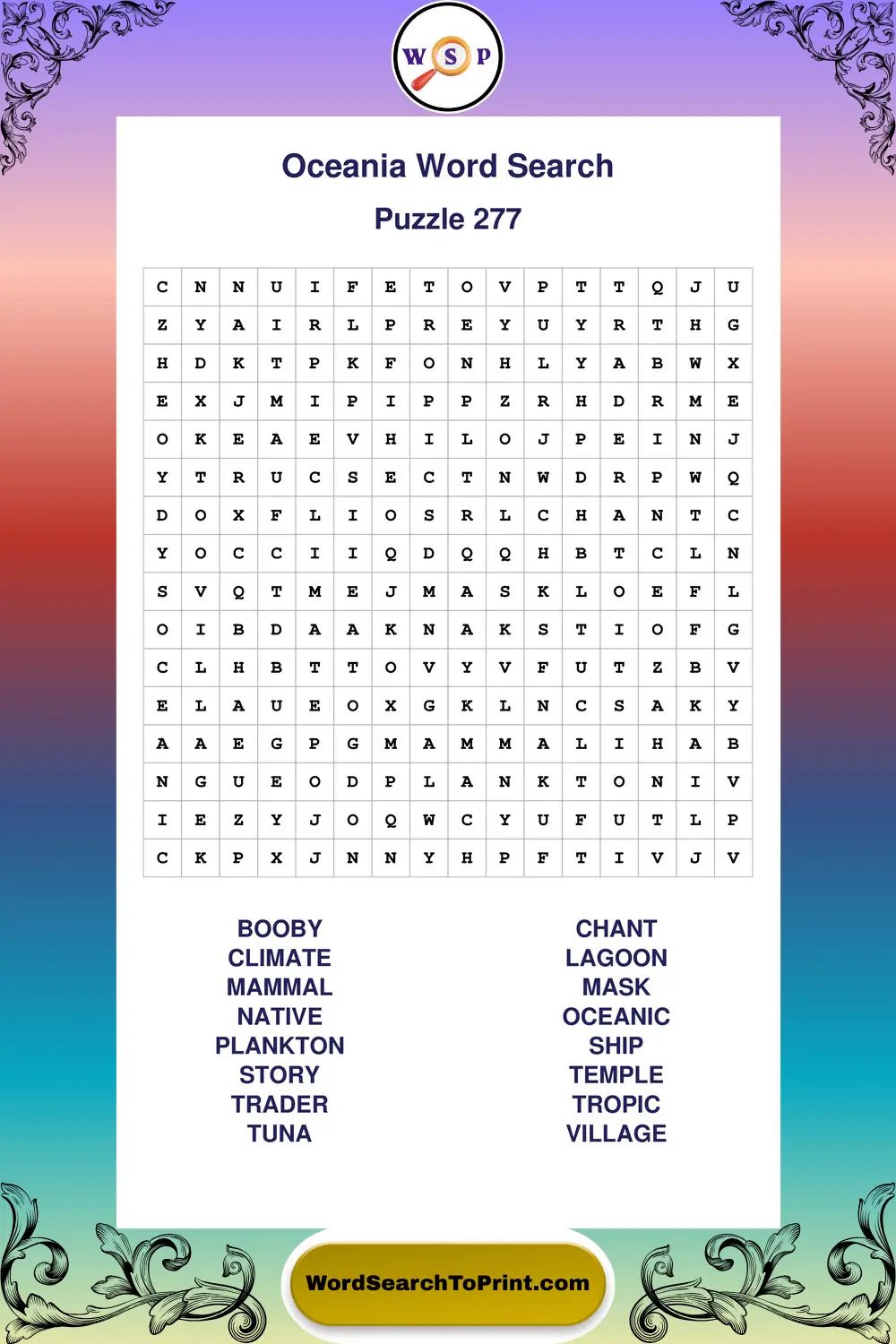 Oceania Word Search Puzzle 277