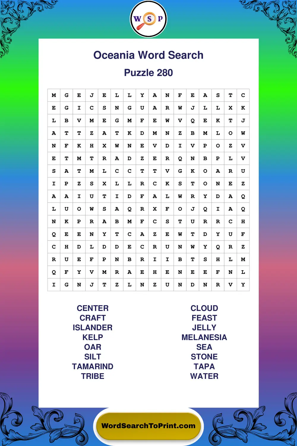 Oceania Word Search Puzzle 280