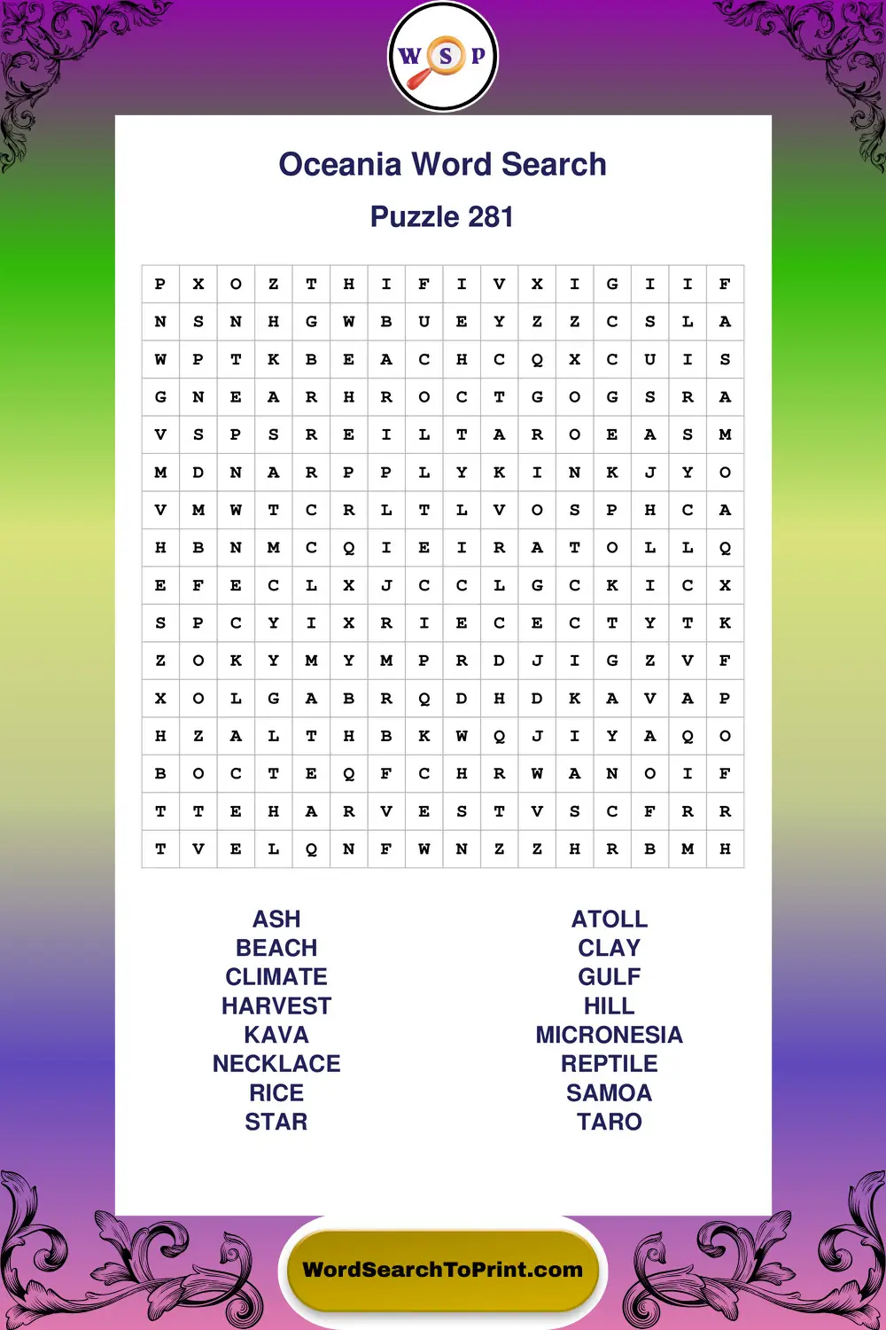 Oceania Word Search Puzzle 281