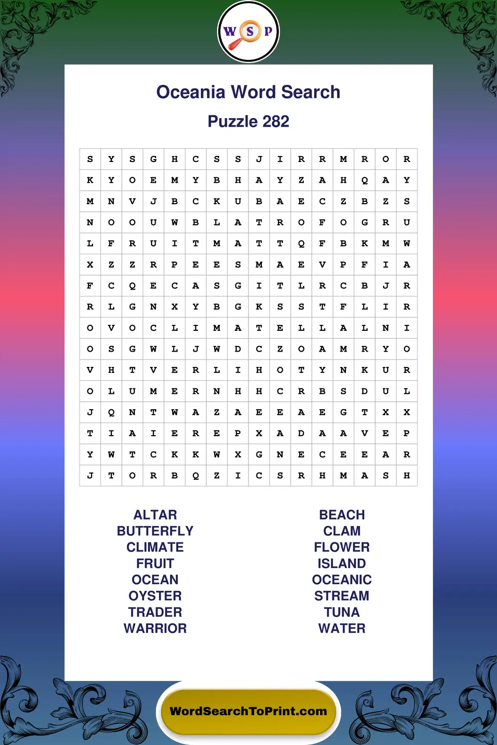 Oceania Word Search Puzzle 282