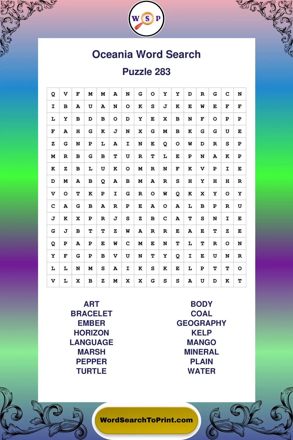 Oceania Word Search Puzzle 283