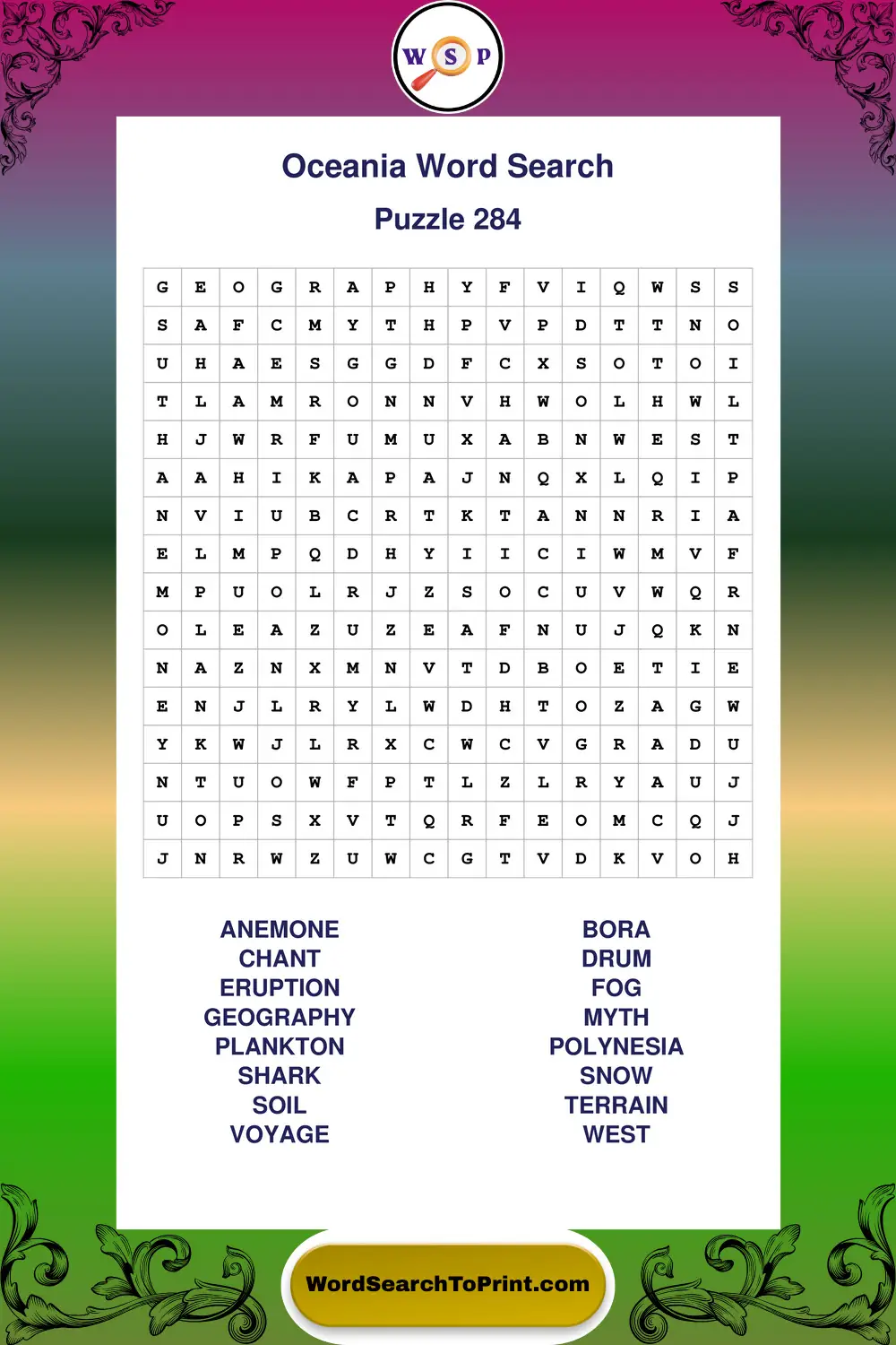 Oceania Word Search Puzzle 284