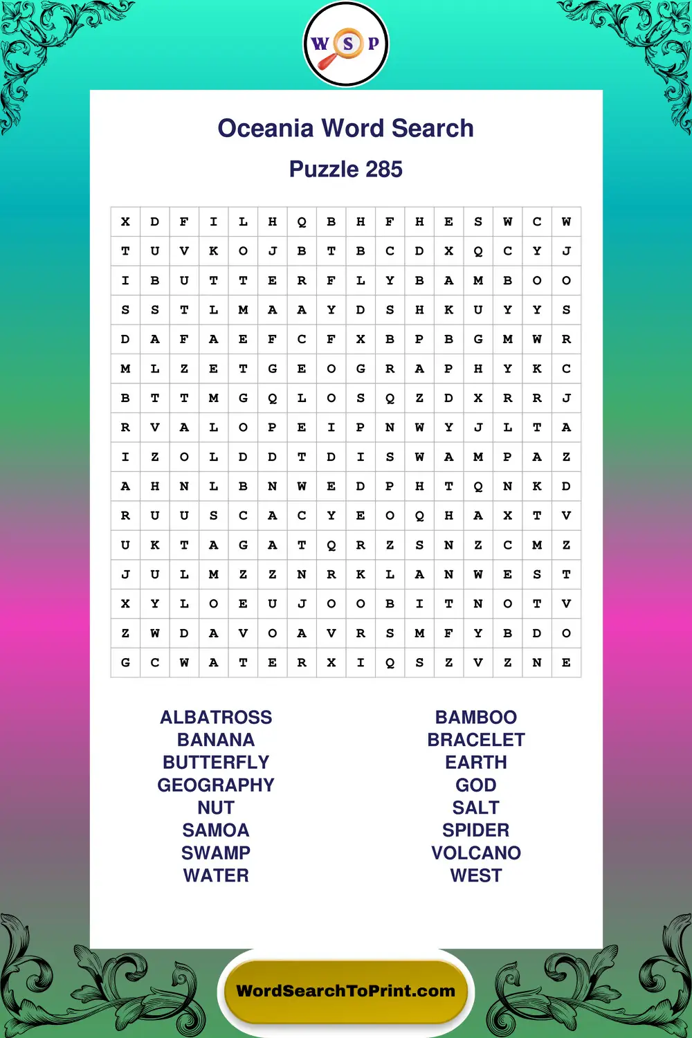 Oceania Word Search Puzzle 285