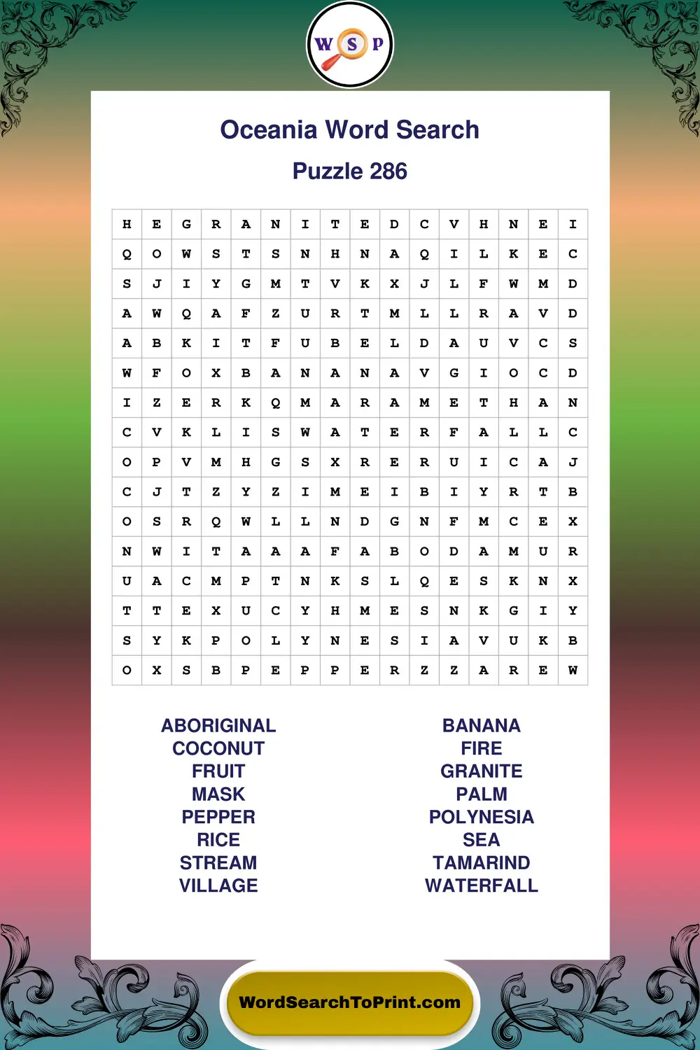 Oceania Word Search Puzzle 286