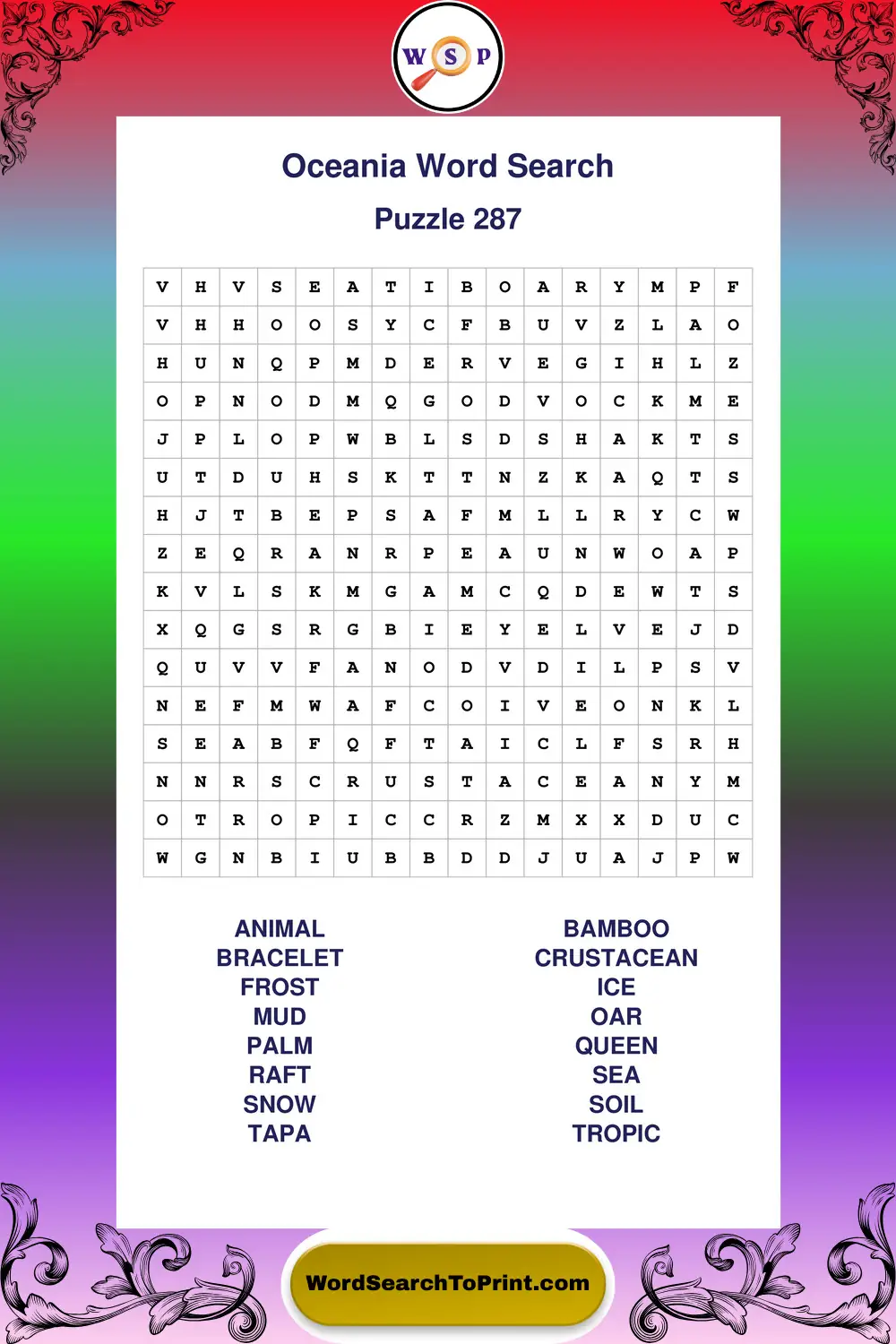 Oceania Word Search Puzzle 287