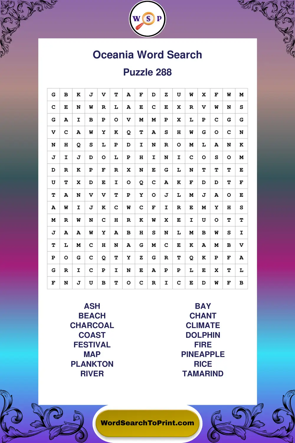 Oceania Word Search Puzzle 288