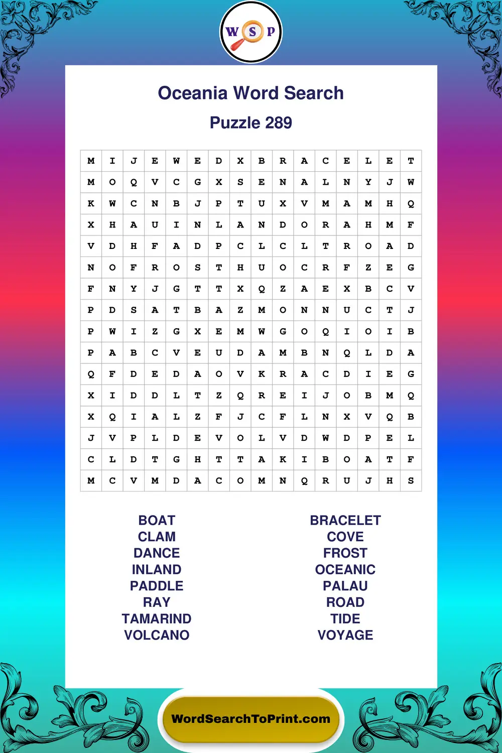 Oceania Word Search Puzzle 289