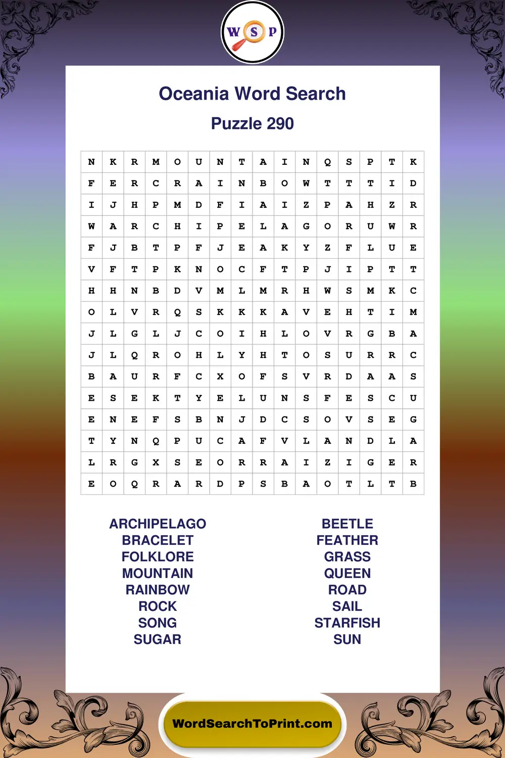 Oceania Word Search Puzzle 290