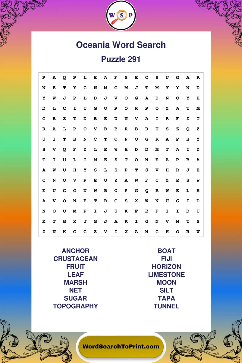 Oceania Word Search Puzzle 291