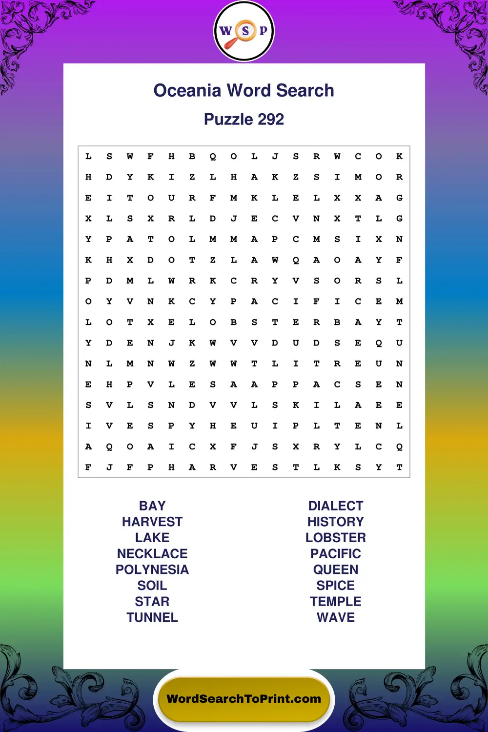 Oceania Word Search Puzzle 292