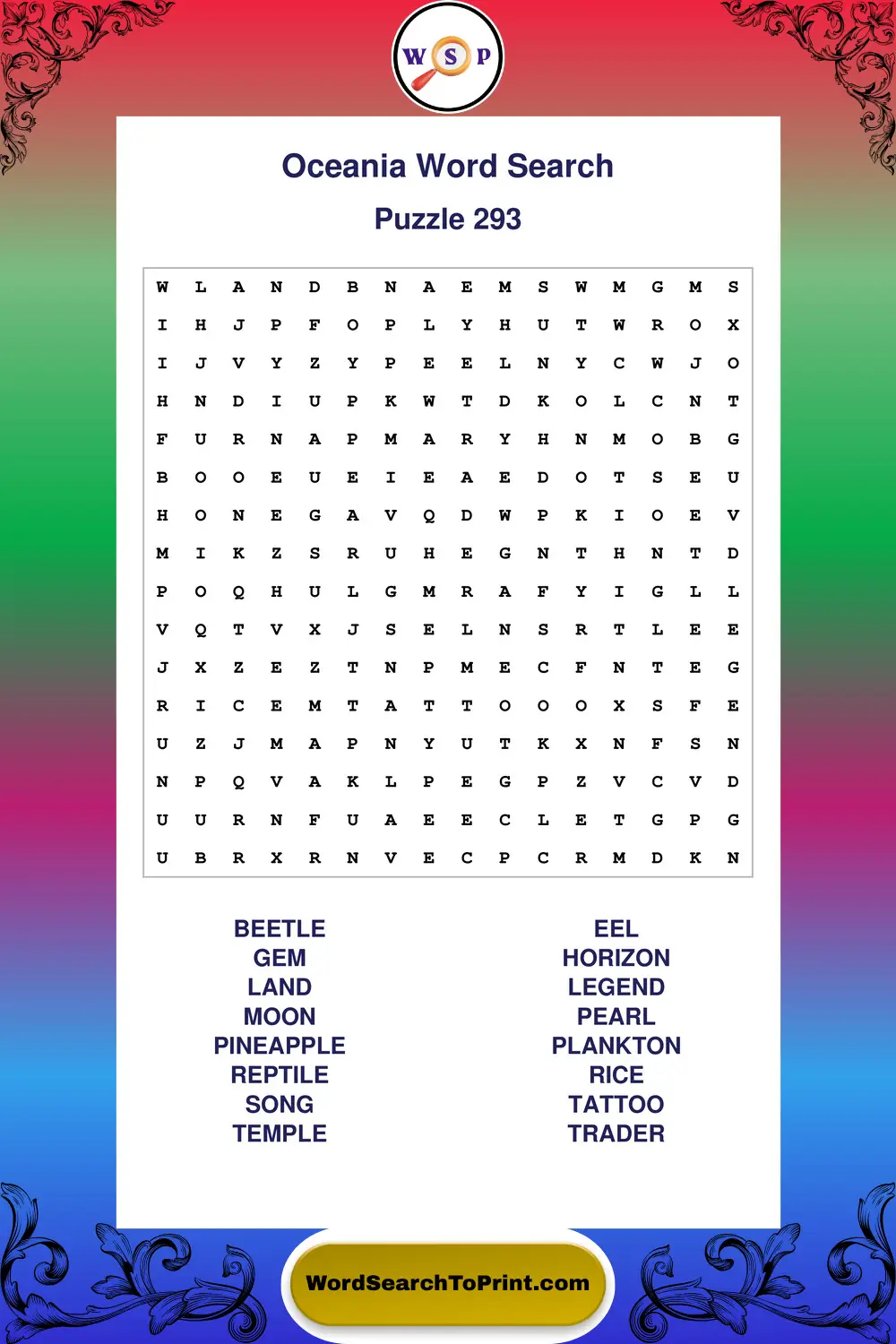 Oceania Word Search Puzzle 293