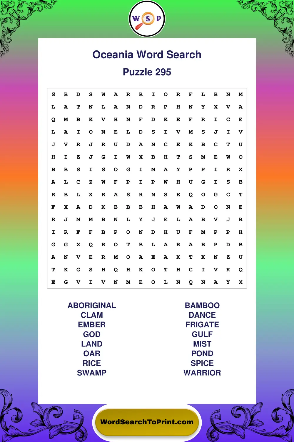Oceania Word Search Puzzle 295