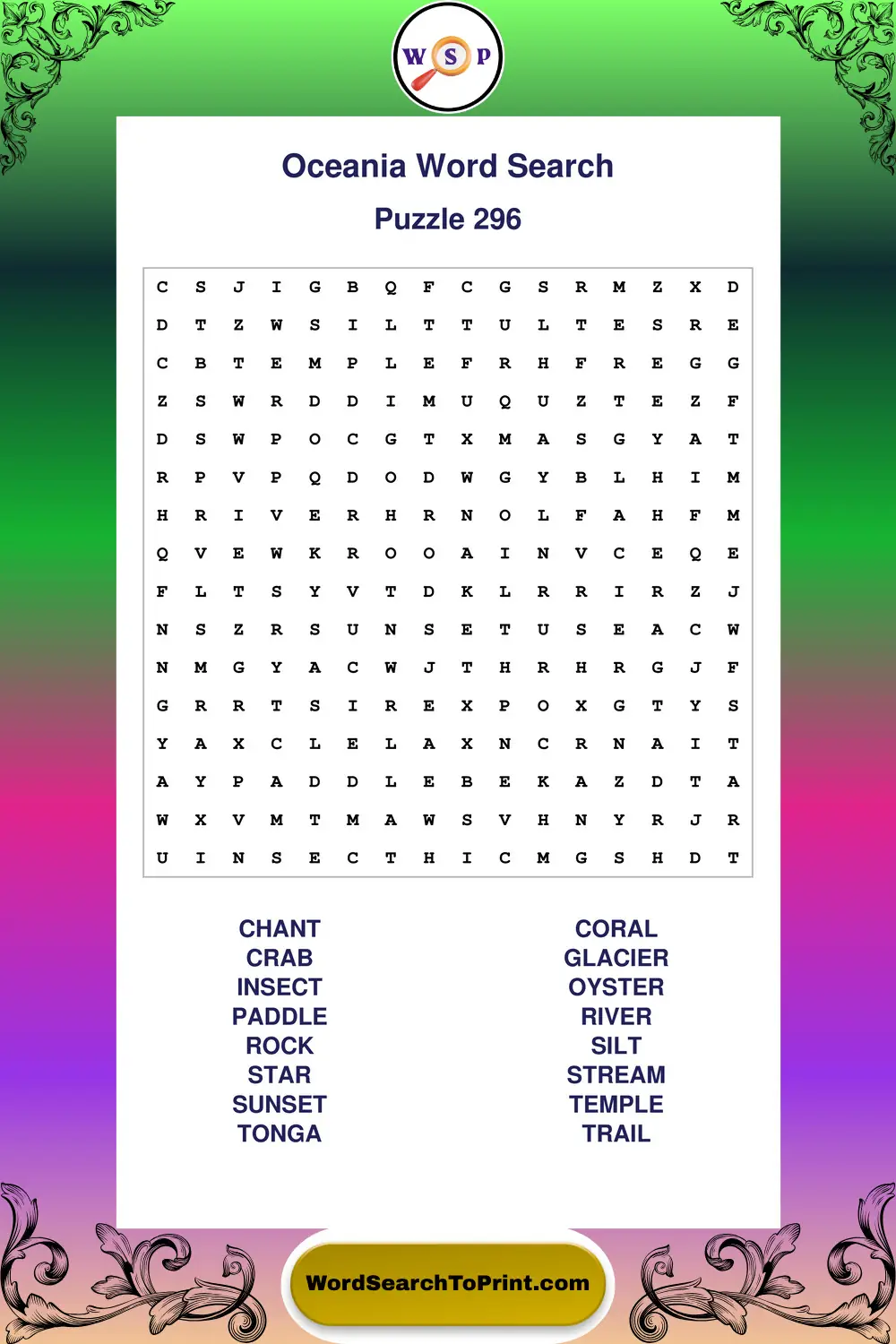 Oceania Word Search Puzzle 296