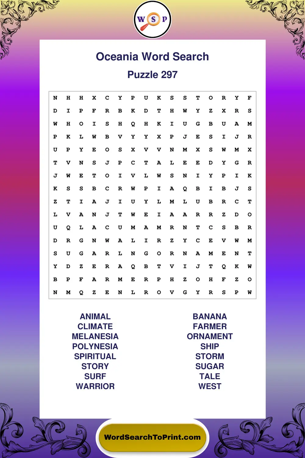 Oceania Word Search Puzzle 297