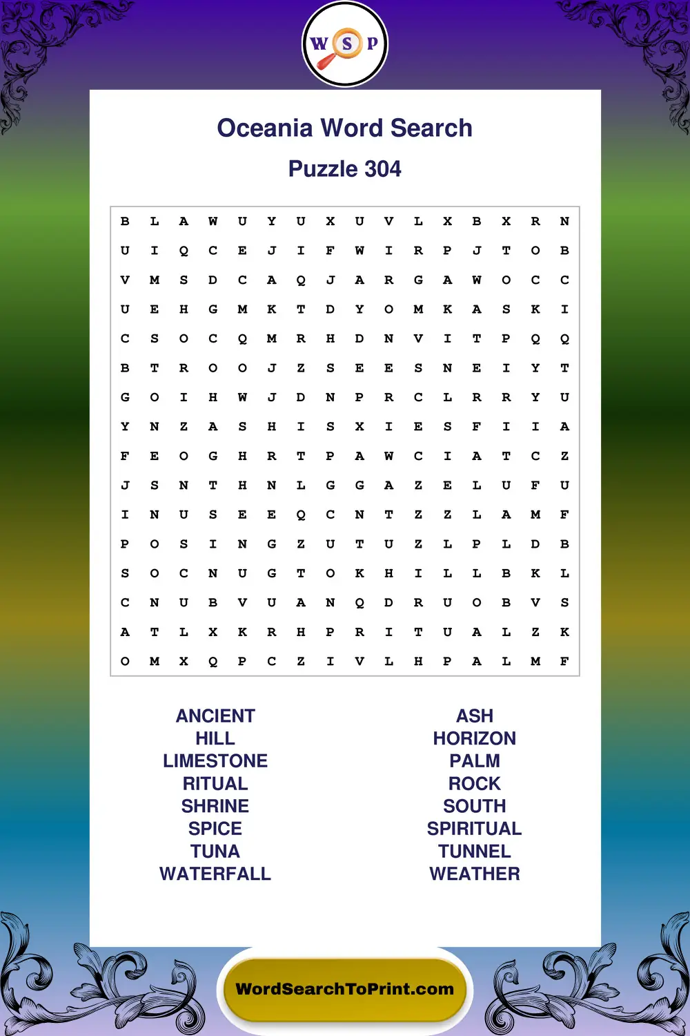 Oceania Word Search Puzzle 304