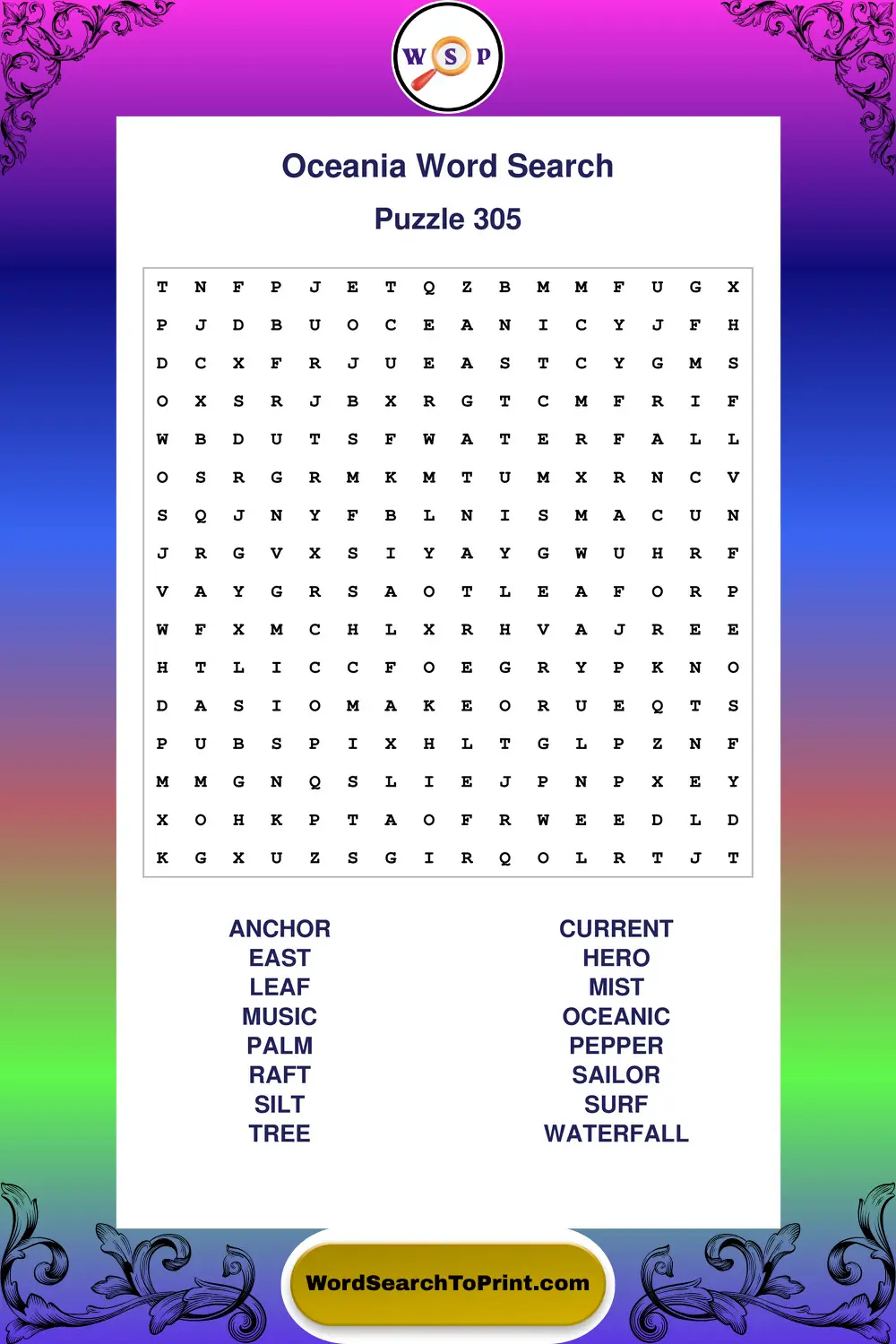 Oceania Word Search Puzzle 305