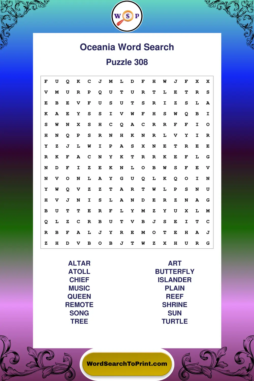Oceania Word Search Puzzle 308