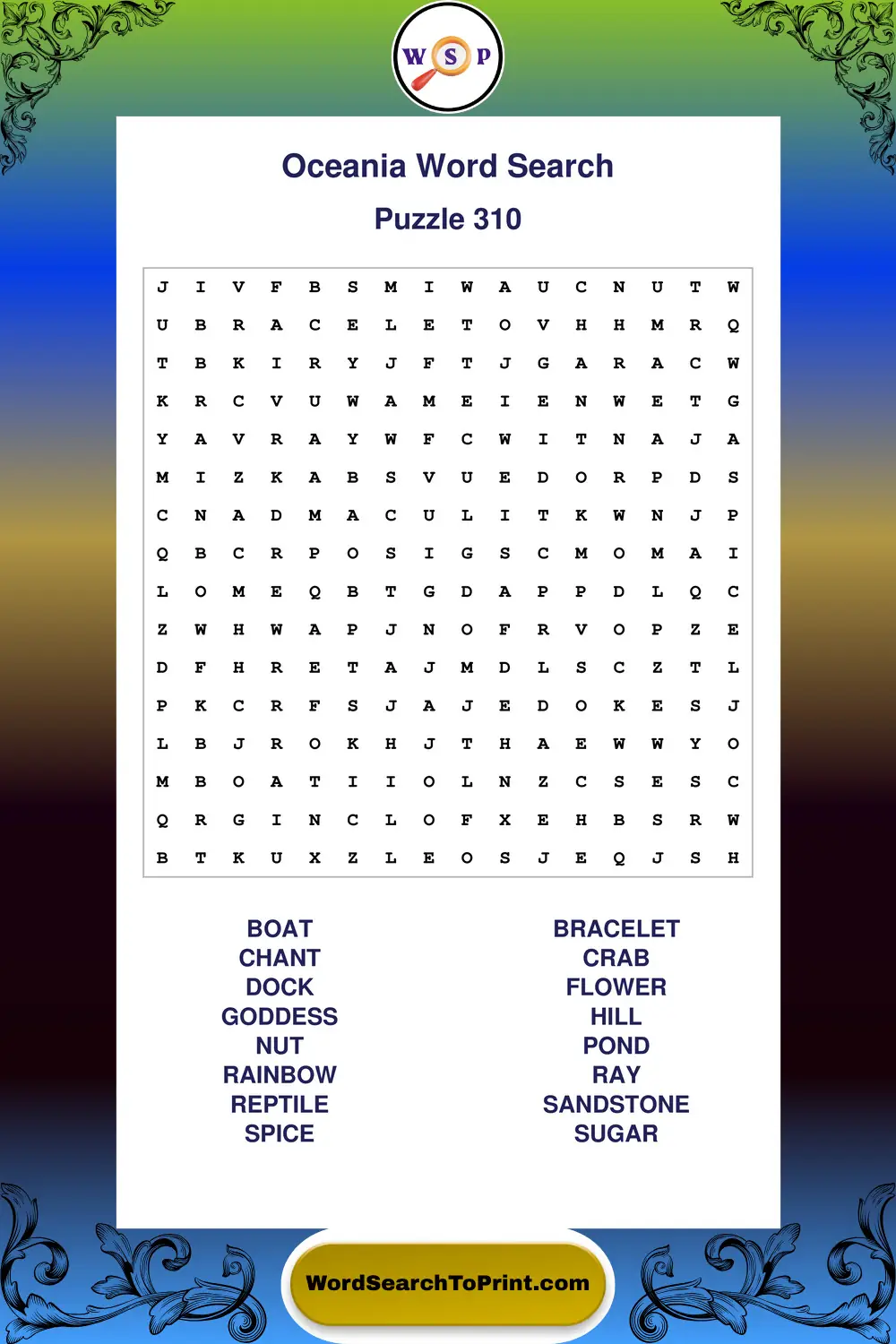 Oceania Word Search Puzzle 310