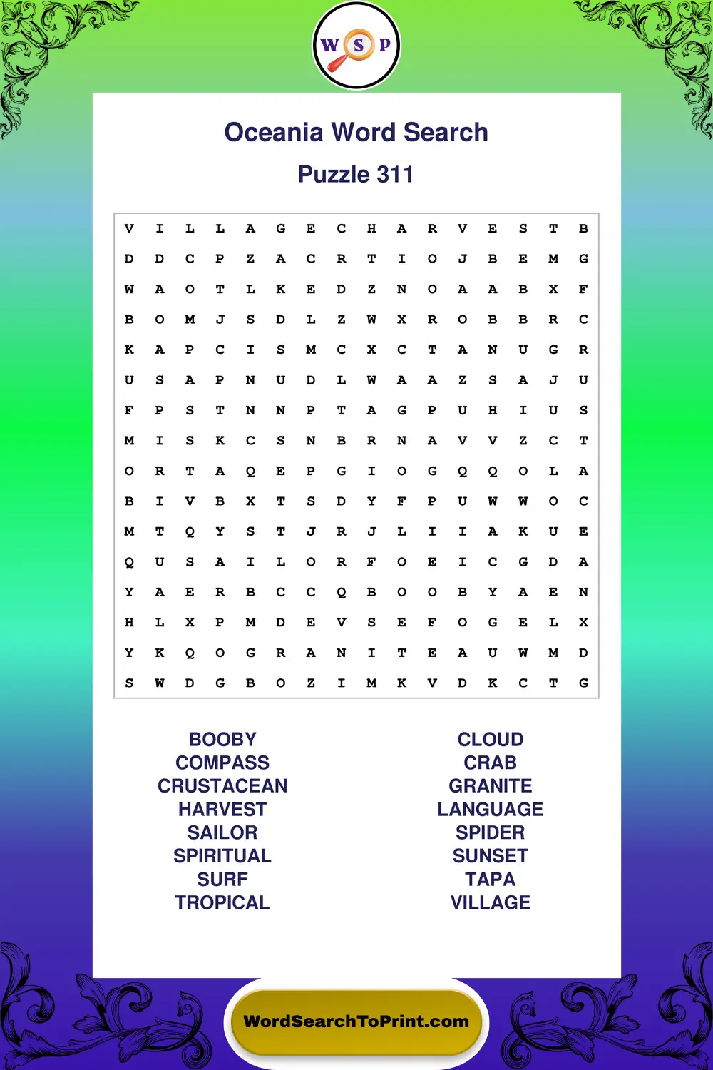 Oceania Word Search Puzzle 311