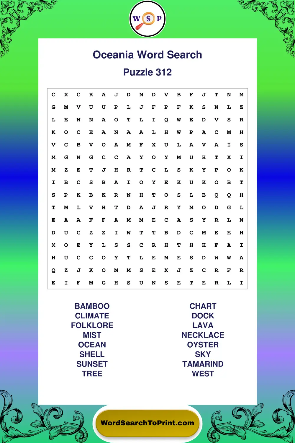 Oceania Word Search Puzzle 312