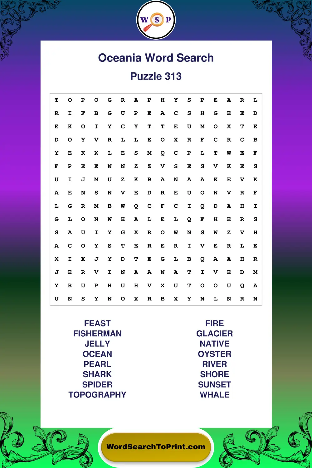Oceania Word Search Puzzle 313