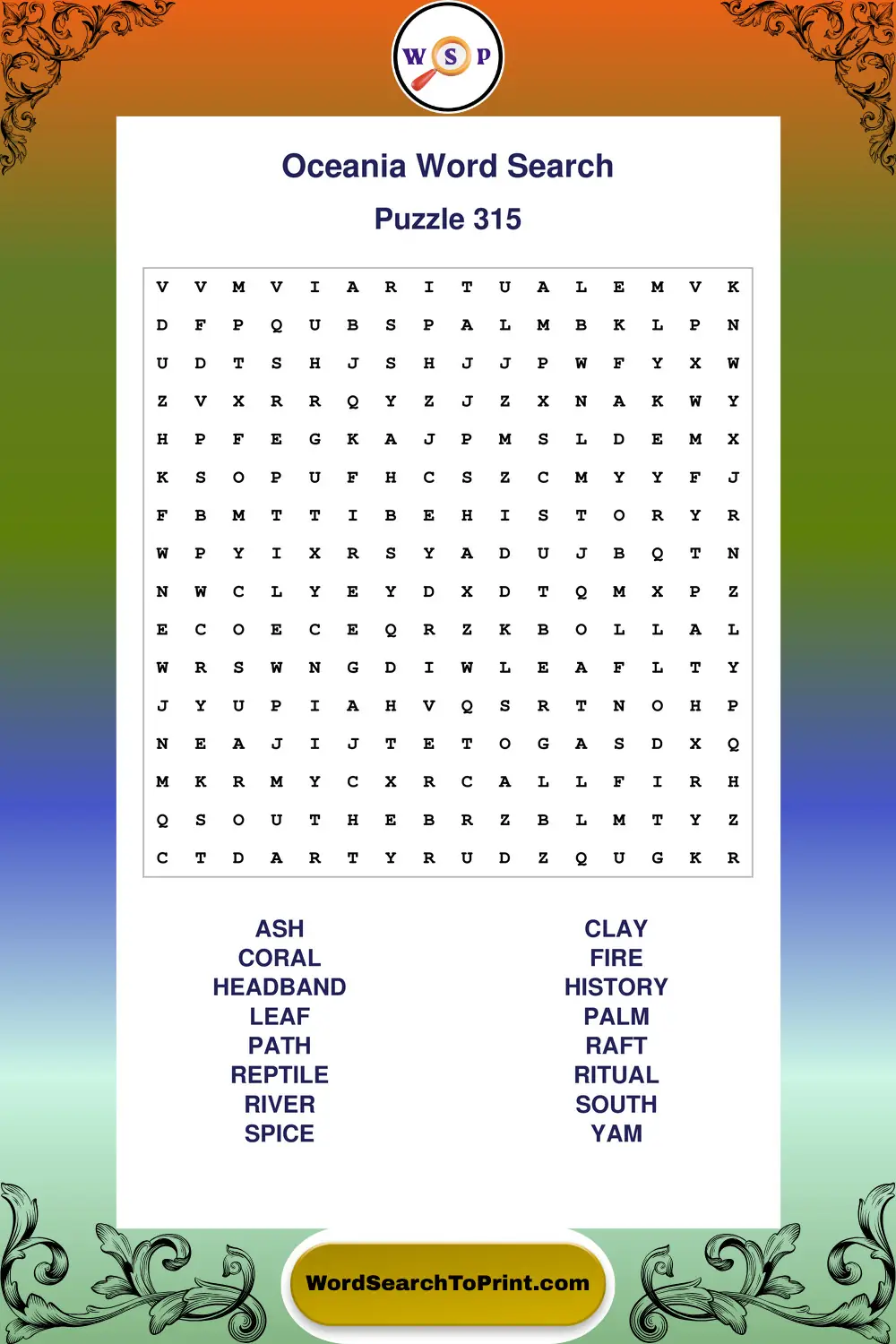 Oceania Word Search Puzzle 315