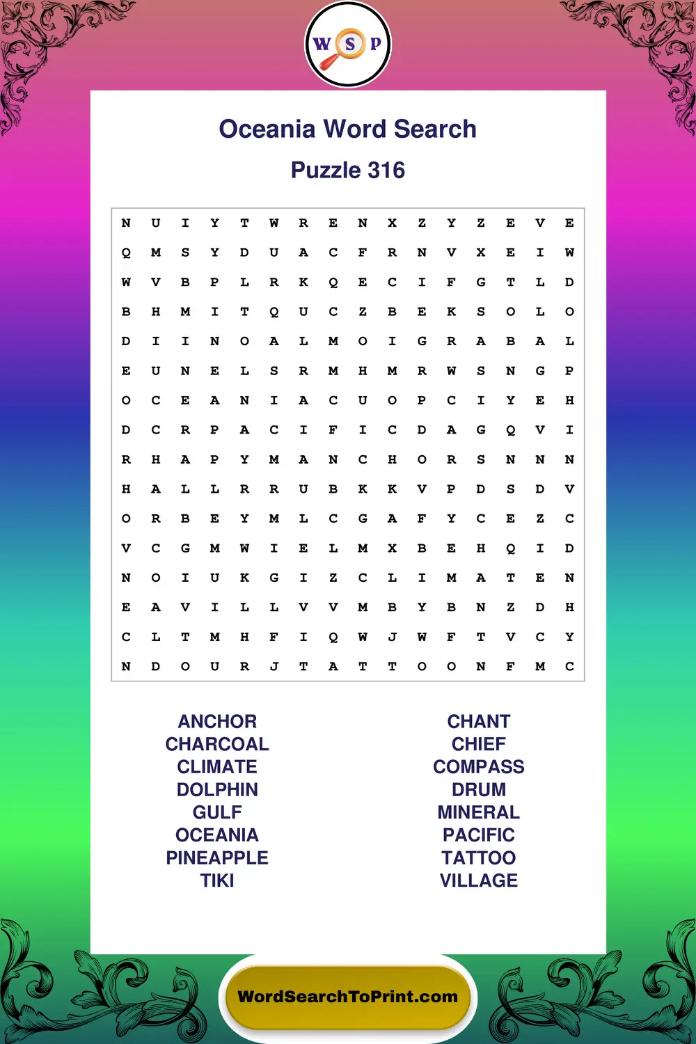 Oceania Word Search Puzzle 316