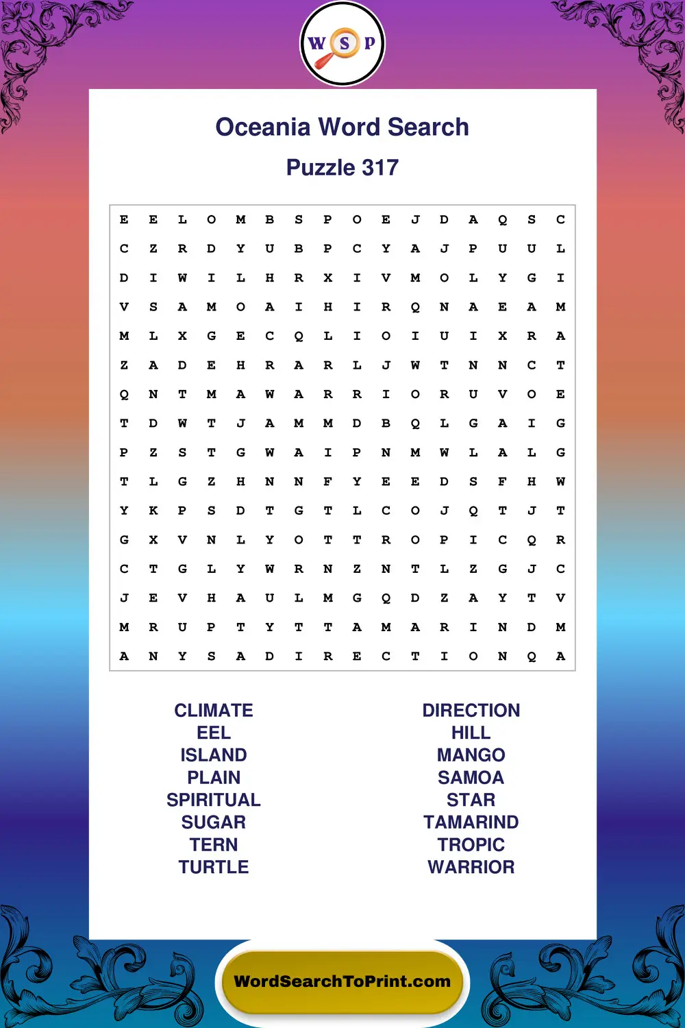Oceania Word Search Puzzle 317