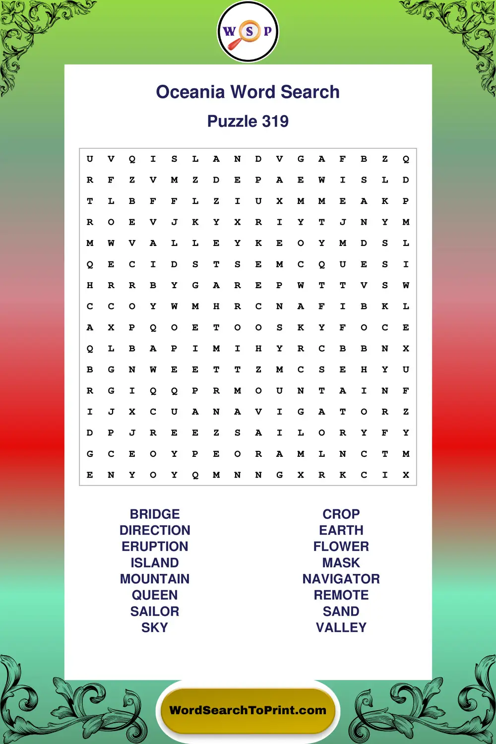 Oceania Word Search Puzzle 319