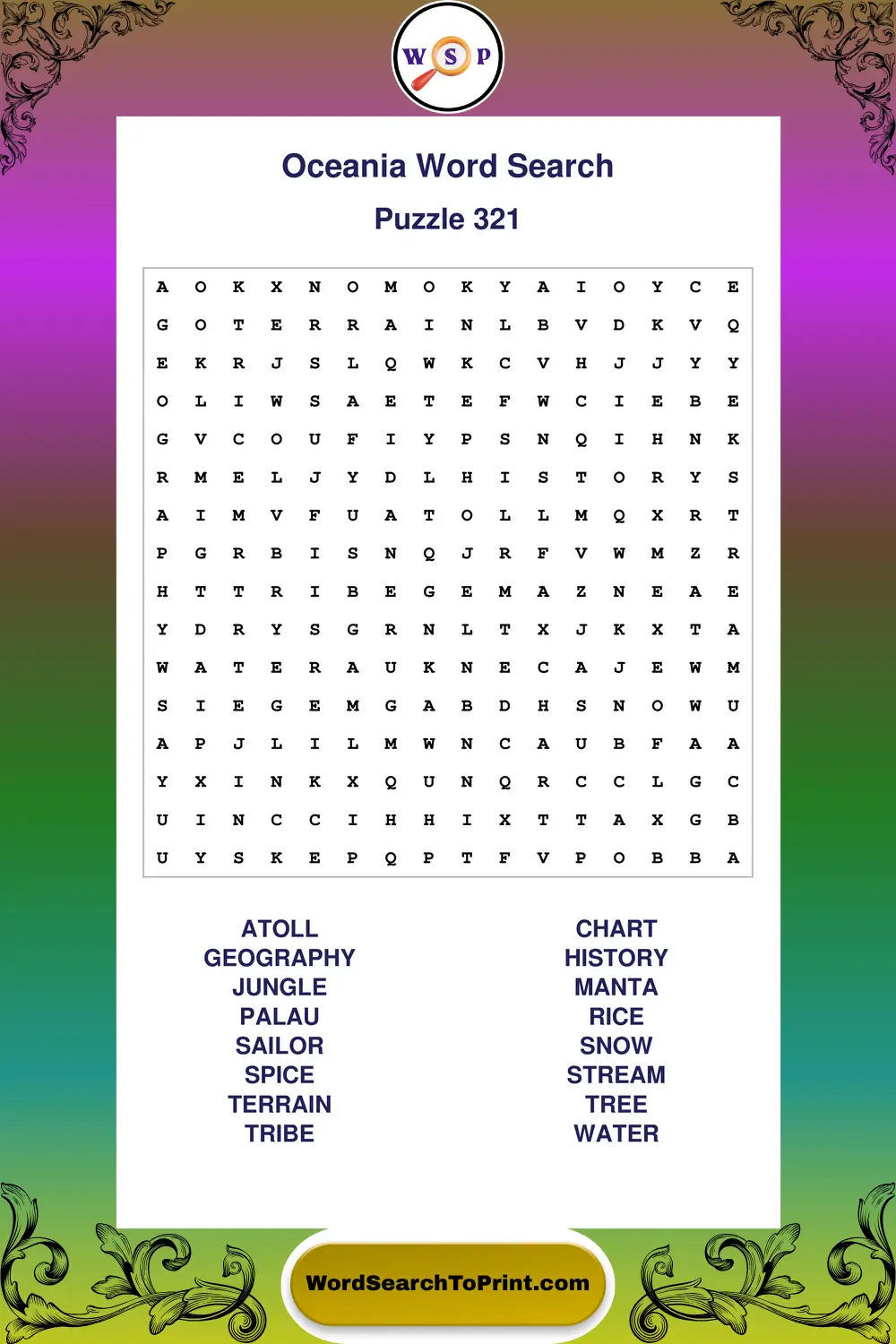 Oceania Word Search Puzzle 321