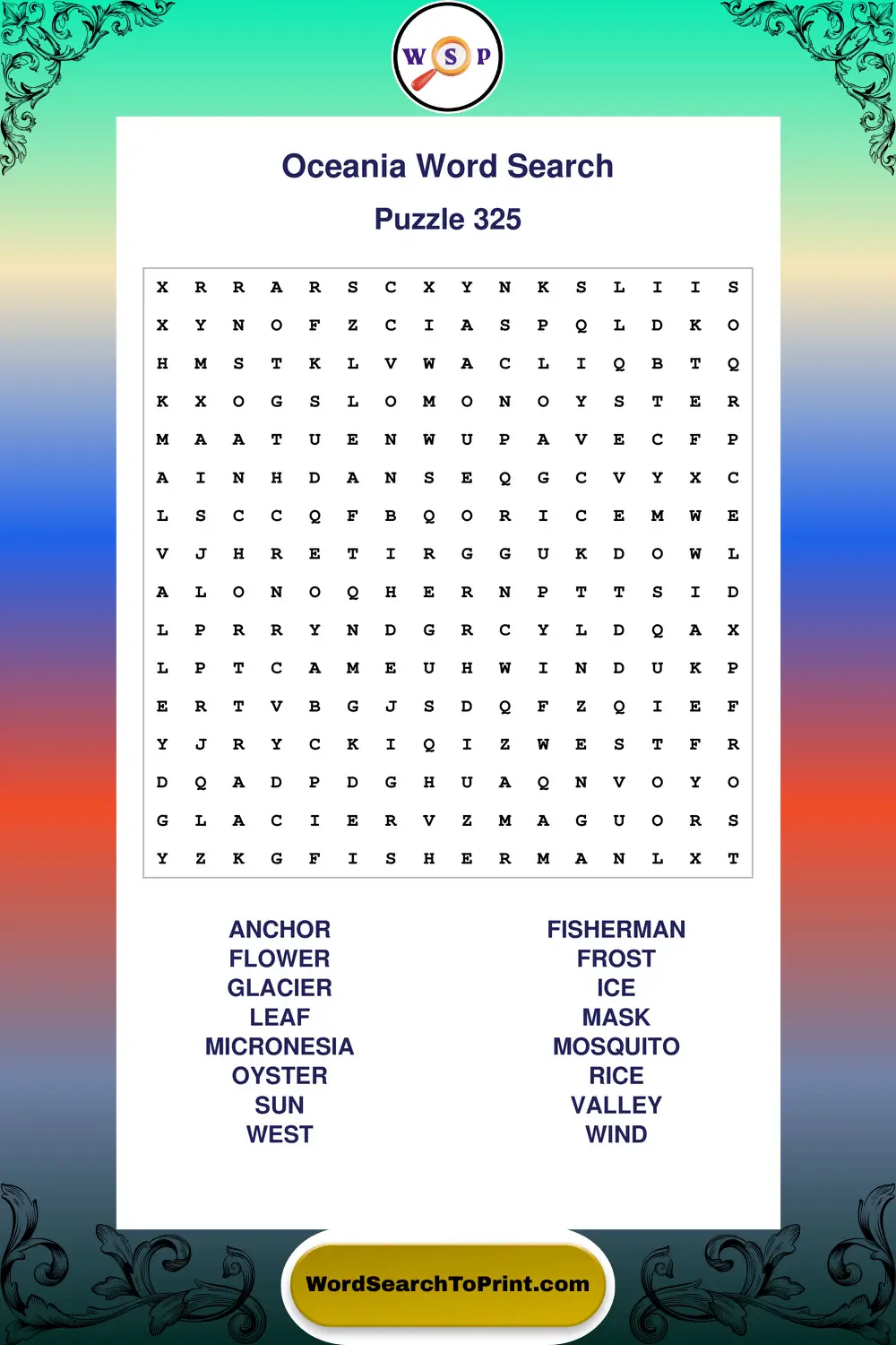 Oceania Word Search Puzzle 325