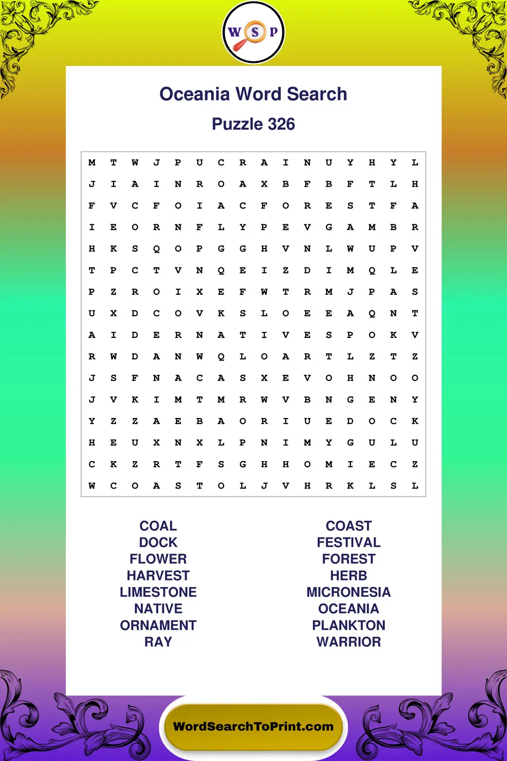 Oceania Word Search Puzzle 326