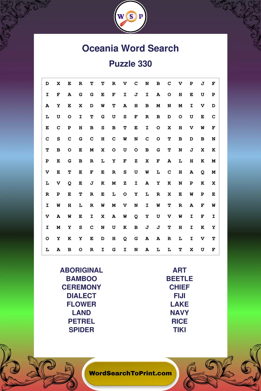 Oceania Word Search Puzzle 330