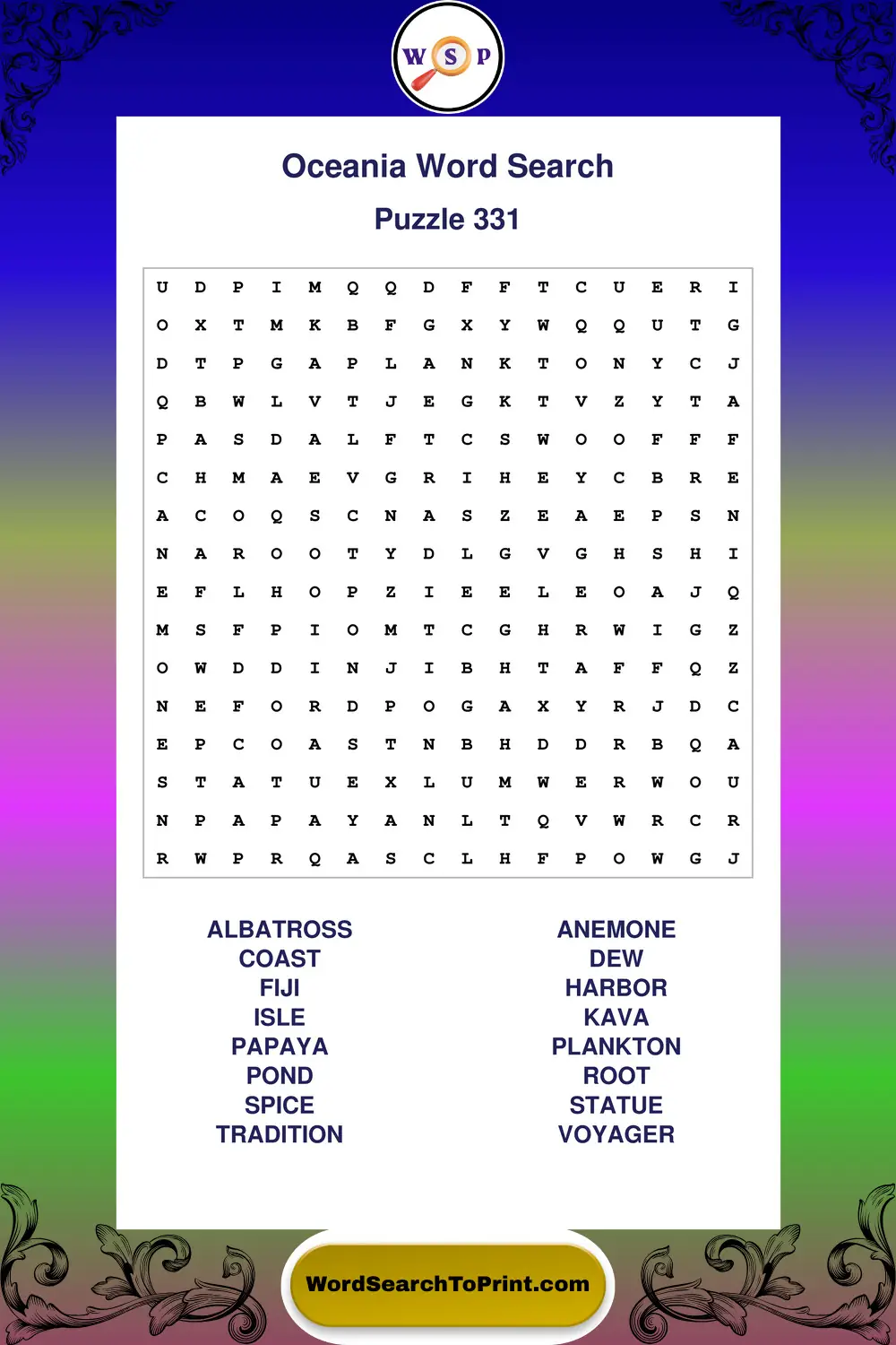 Oceania Word Search Puzzle 331